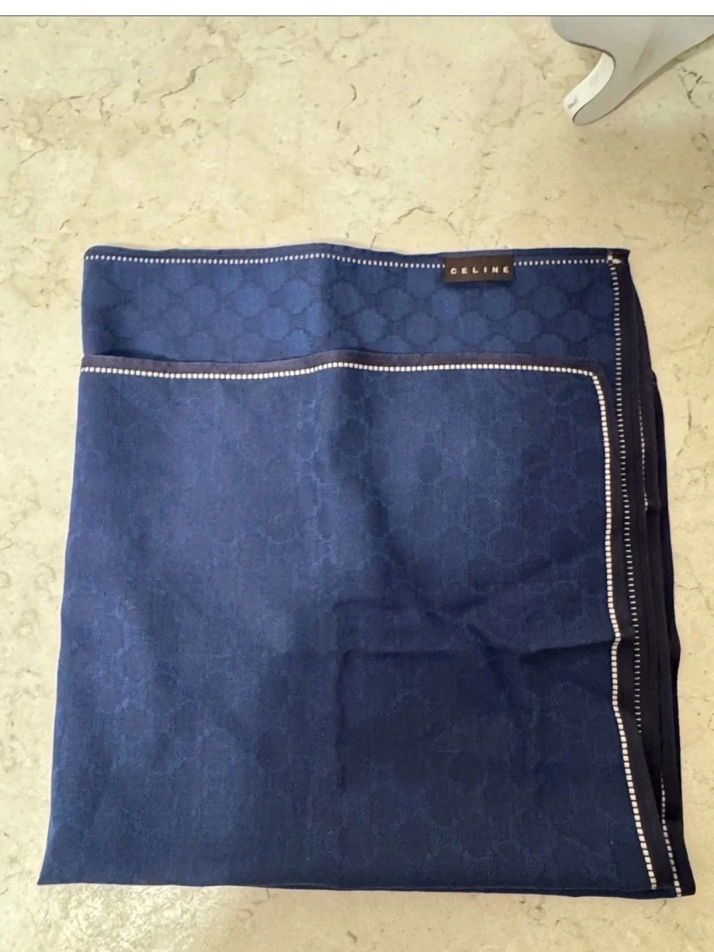 Celine Navy Blue Logo Jacquard Scarf with Contrast Trim